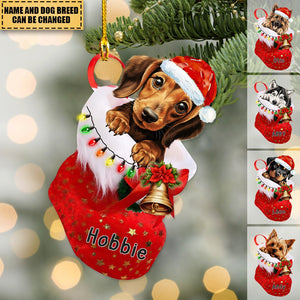 Dog In Christmas Shoes - Acrylic Christmas/Car Ornament