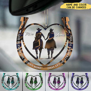 Personalized Couple Cowboy And Cowgirl Acrylic Car Ornament - Gift For Couple