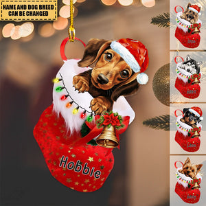 Dog In Christmas Shoes - Acrylic Christmas/Car Ornament