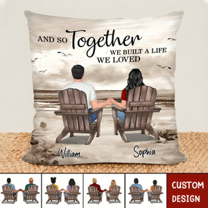 Retro Vintage Back View Couple Sitting Beach Landscape Personalized Pillow