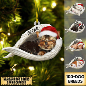 Personalized Acrylic Dog Sleeping Angel Merry Christmas Ornament- Double Sides Printed