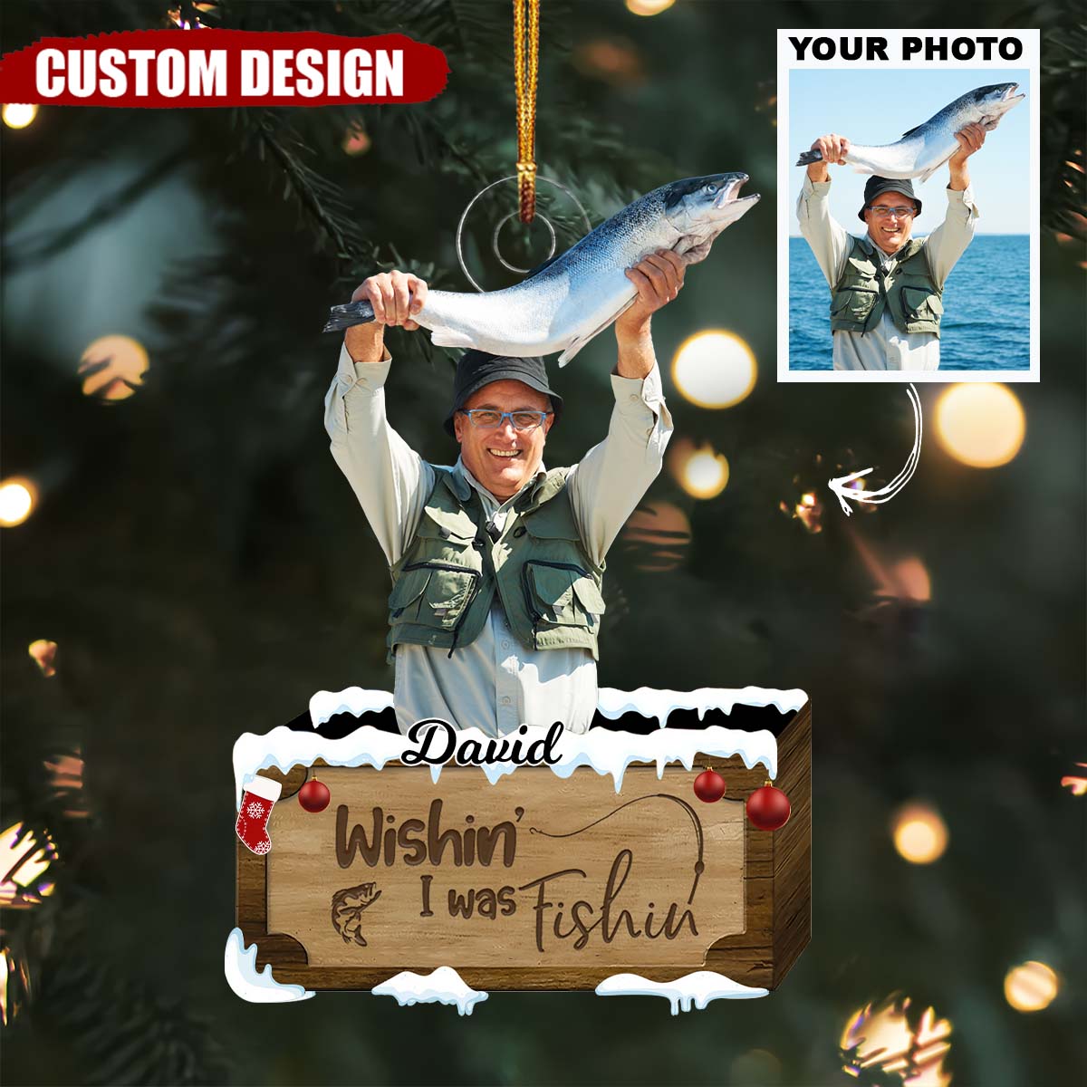 Gone Fishing - Personalized Photo Mica Ornament - Christmas Gift For F -  yeetcat