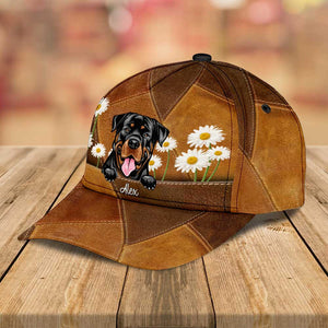 Daisy Flower Love Puppy Kitten Pet Dog Cat Leather Pattern Personalized Cap