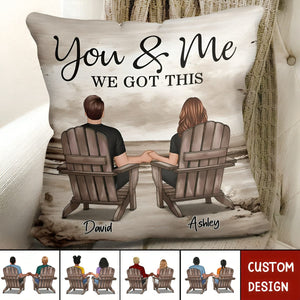 Retro Vintage Back View Couple Sitting Beach Landscape Personalized Pillow