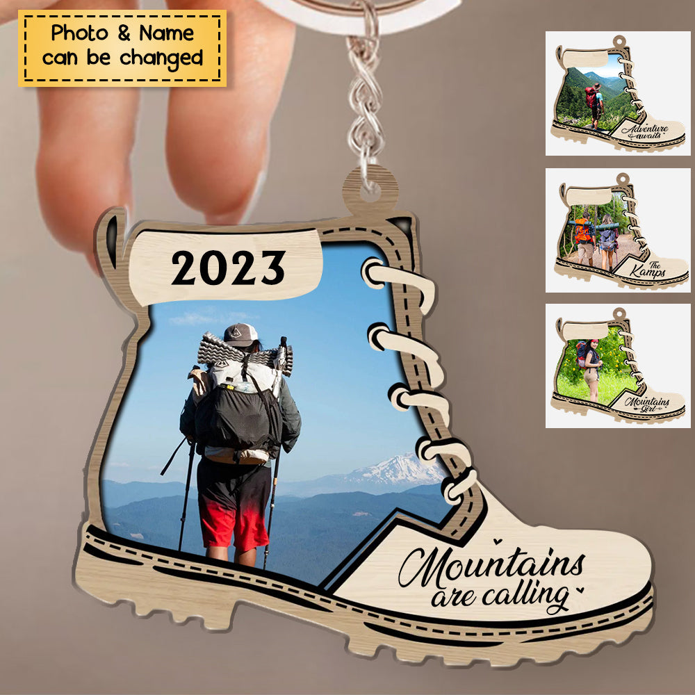 Mountains Are Calling - Personalized Wooden Keychain, Gifts For Hiking Lovers