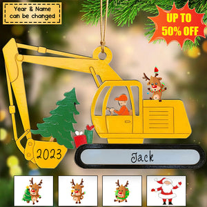 Personalized Christmas Excavator Construction Wooden Ornament