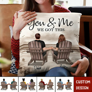 Retro Vintage Back View Couple Sitting Beach Landscape Personalized Pillow