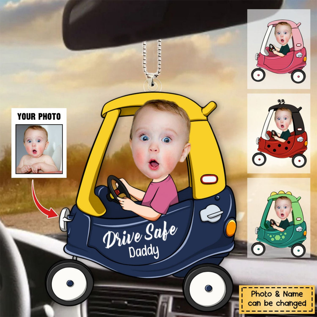 Drive Safe Daddy - Personalized Car Photo Ornament-v2 - yeetcat