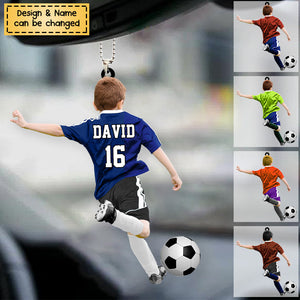 Custom Personalized Soccer Boy Acrylic Car Hanging Ornament, Gift For Soccer Lovers