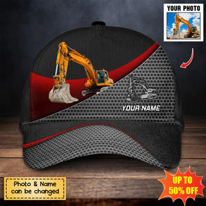 Excavator Red Gray Metal Pattern Personalized Classic Cap