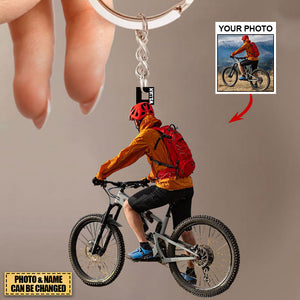 Personalized Mountain Biking Acrylic Keychain - Gift For Mountain Biking/Cyclist - Custom Your Photo