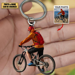 Personalized Mountain Biking Acrylic Keychain - Gift For Mountain Biking/Cyclist - Custom Your Photo