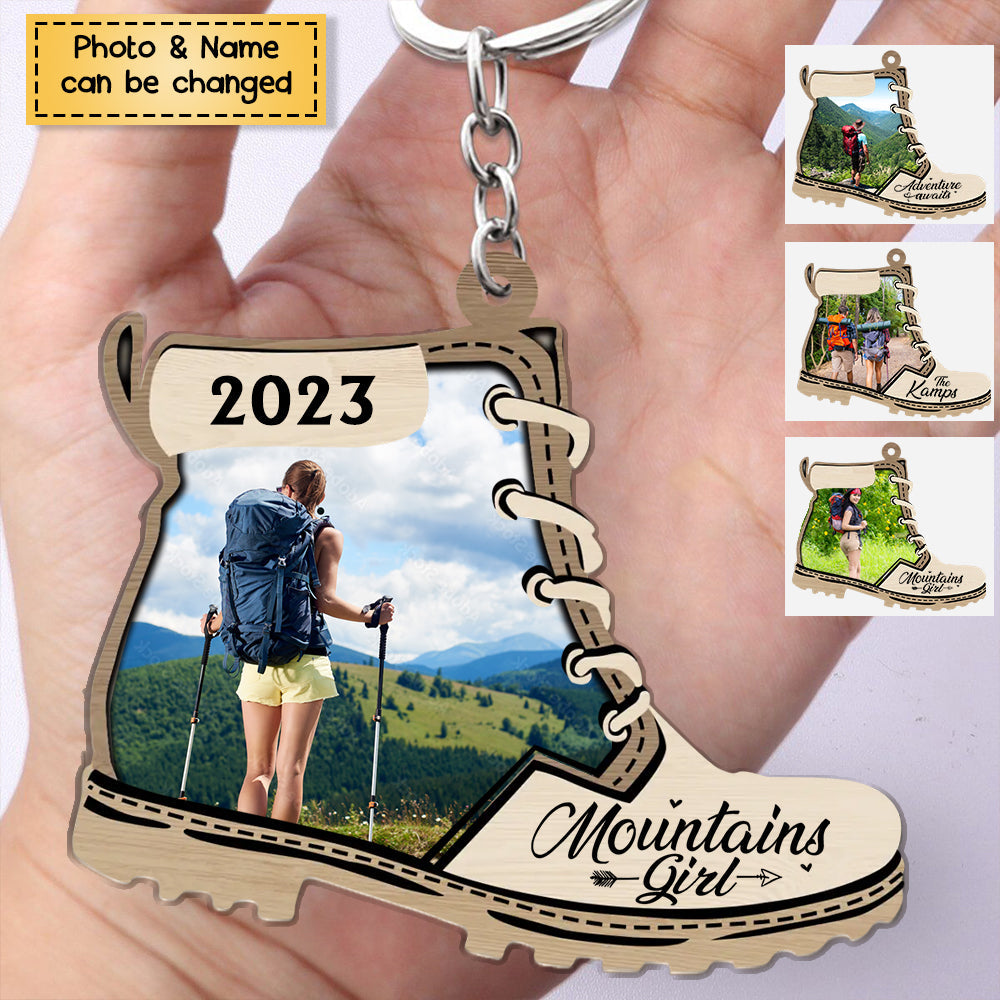 Mountains Are Calling - Personalized Wooden Keychain, Gifts For Hiking Lovers