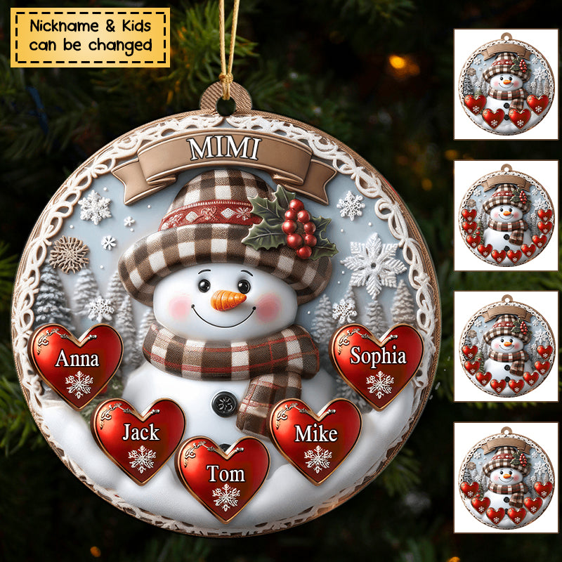 Warm Vintage Snowman Grandma Mom Sweet Heart Kids Personalized Acrylic Ornament