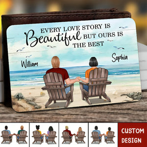 Retro Vintage Back View Couple Sitting Beach Landscape Personalized Wallet Card