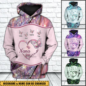 Sparkling Grandma- Mom Heart Butterfly Kids Personalized Hoodie