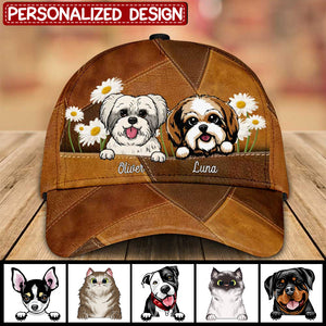 Daisy Flower Love Puppy Kitten Pet Dog Cat Leather Pattern Personalized Cap