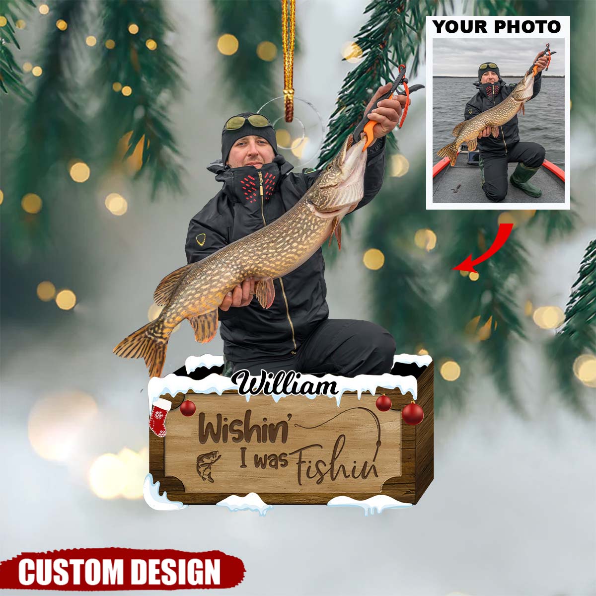 Fishing Best Moments Of The Year In Christmas Snowball Christmas Acrylic  Ornament Upload Photo For Fishing Lover H2511