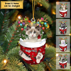 Cat In Snow Pocket Personalized Christmas Acrylic Ornament