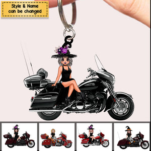 Personalized I Ride A Motorcycle Halloween Ornament / Keychain - Gift For Witch / Girl Bikers