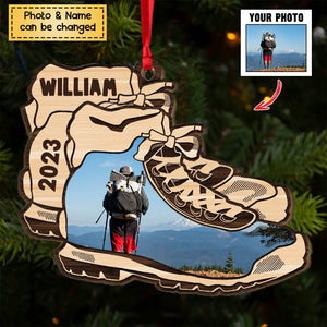 Hiking Boots Ornament - Personalized Wooden Photo Ornament