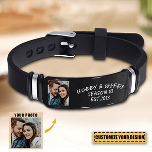 Custom Photo Hubby And Wifey - Birthday, Anniversary Gift For Spouse, Husband, Wife, Couple - Personalized Engraved Bracelet