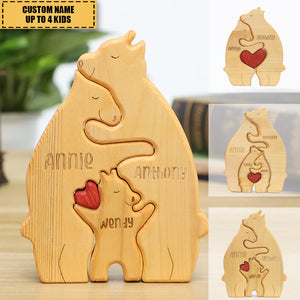 (Ship Worldwide)Personalized Bear Family Wooden Art Puzzle, Gift For Family