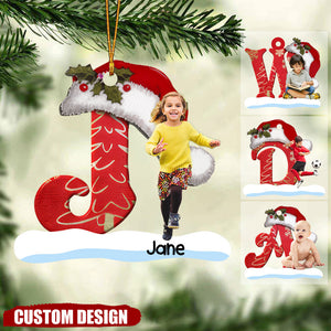 Monogram Alphabet With Kid's Name & Photo Personalized Acrylic Christmas Ornament