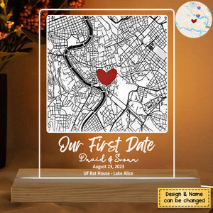 Our First Date - Personalized Couple Map Plaque LED Night Light