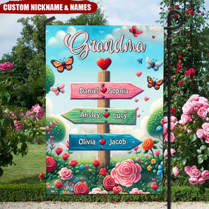 Grandma Spring Garden Signpost Personalized Flag