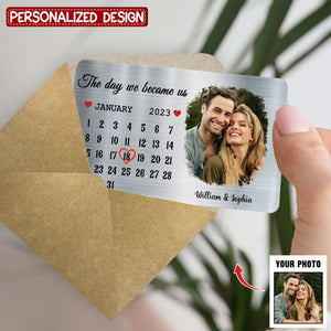 The Day We Became Us - Couple Personalized Aluminum Wallet Card - Gift For Husband Wife, Anniversary