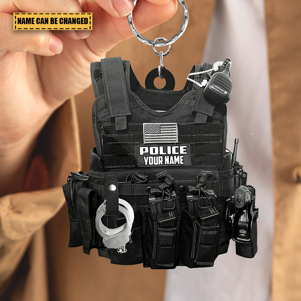 Police Vest Bulletproof Jacket Personalized Keychain, Police Outfit Keychain