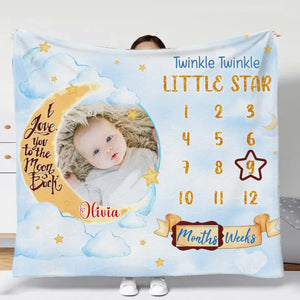 Custom Personalized New Baby Fleece Blanket - Upload Photo - I Love You To The Moon & Back