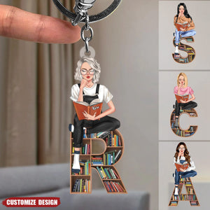 Girl Reading - Personalized Keychain - Gift For Reading Lover