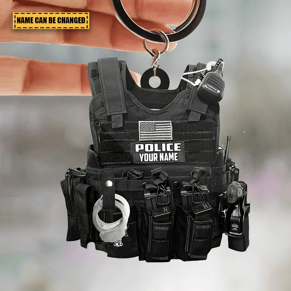 Police Vest Bulletproof Jacket Personalized Keychain, Police Outfit Keychain