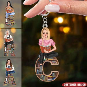 Girl Reading - Personalized Keychain - Gift For Reading Lover