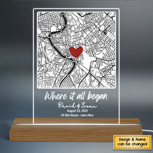 Our First Date - Personalized Couple Map Plaque LED Night Light