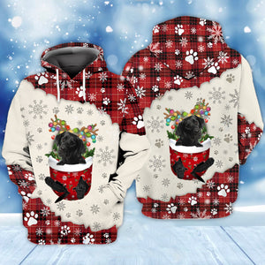 BLACK Labrador In Snow Pocket Merry Christmas Unisex Hoodie