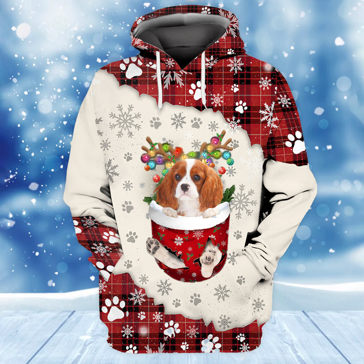 Cavalier King Charles Spaniel 2In Snow Pocket Merry Christmas Unisex H yeetcat