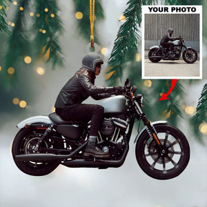 Personalized Motorcycle Upload Photo Christmas Ornament