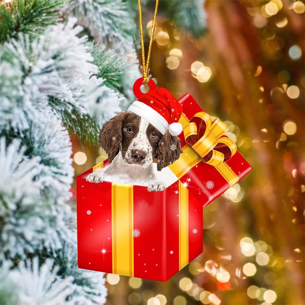 English Springer Spaniel In Red Gift Box Christmas Ornament yeetcat