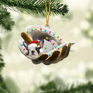 French Bulldog Sleeping Angel In God Hand Christmas Ornament