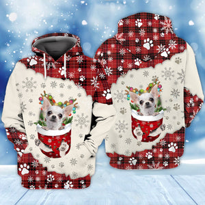 WHITE Chihuahua In Snow Pocket Merry Christmas Unisex Hoodie